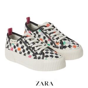 ZARA Kids | Ecru-Black | PRINTED COTTON SNEAKERS